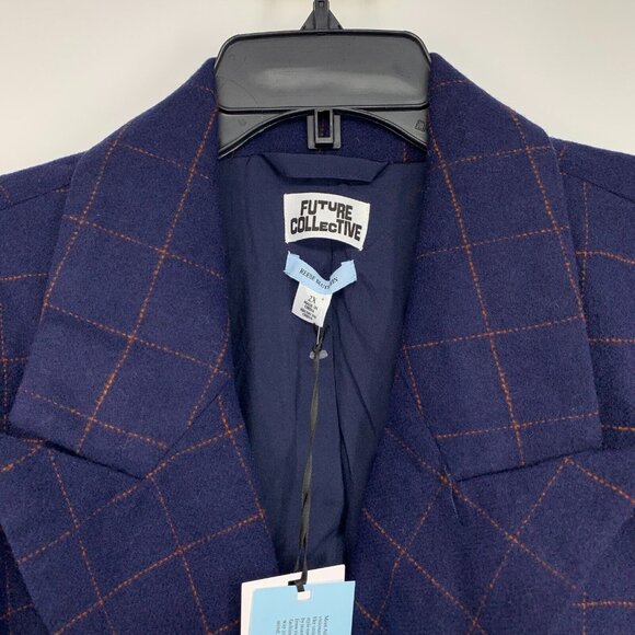 Future Collective Reese Blutstein Blazer Blue Check Plaid Button NWT - Picture 4 of 11